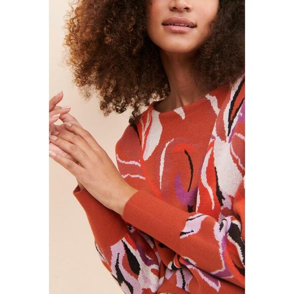 Maeve by Anthropologie Boat Neck Floral Sweater Rust Orange Size Small - Picture 3 of 8